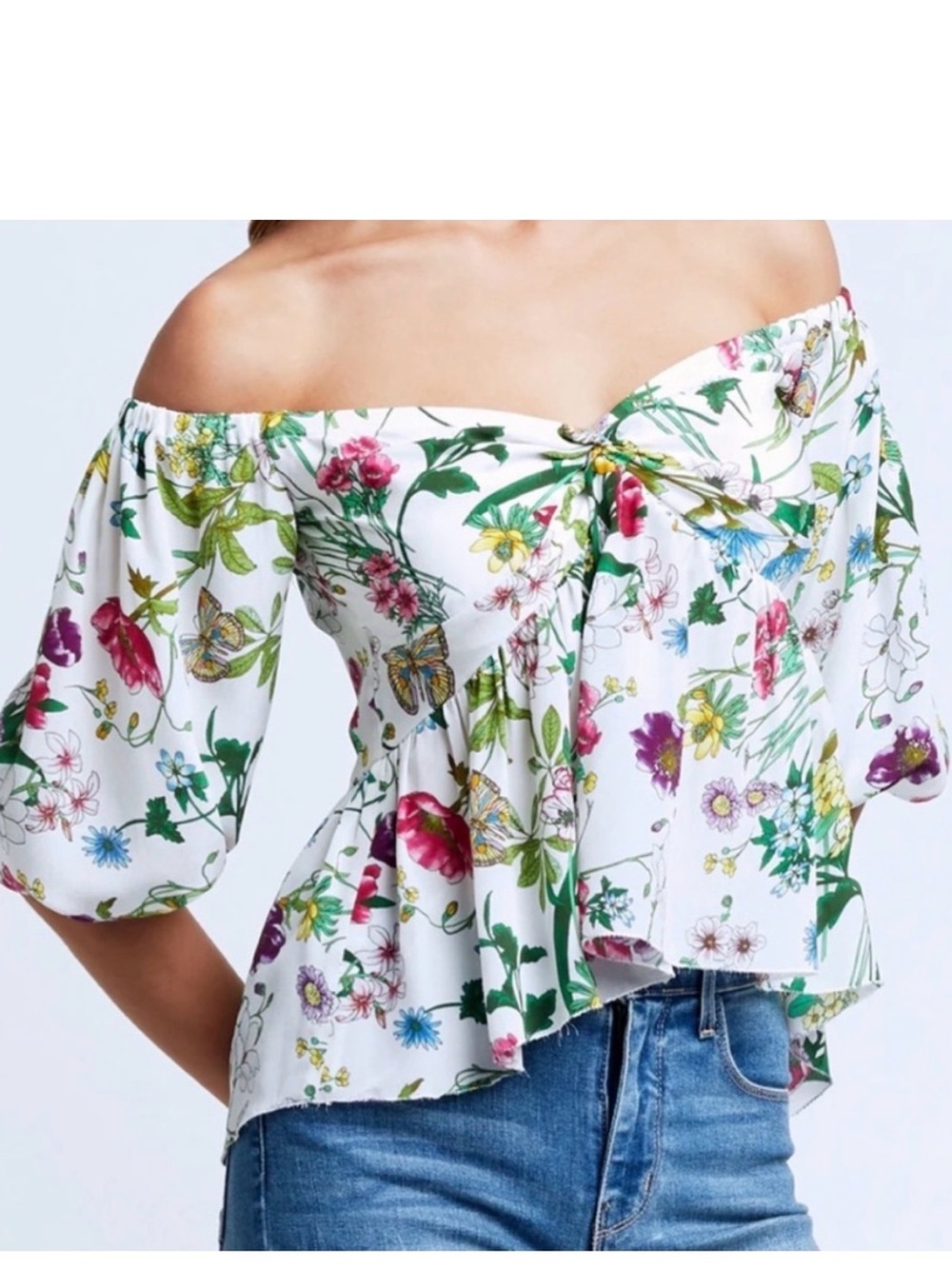 L'AGENCE Silk NWT Medium M White Off-Shoulder Floral Botanical Blouse